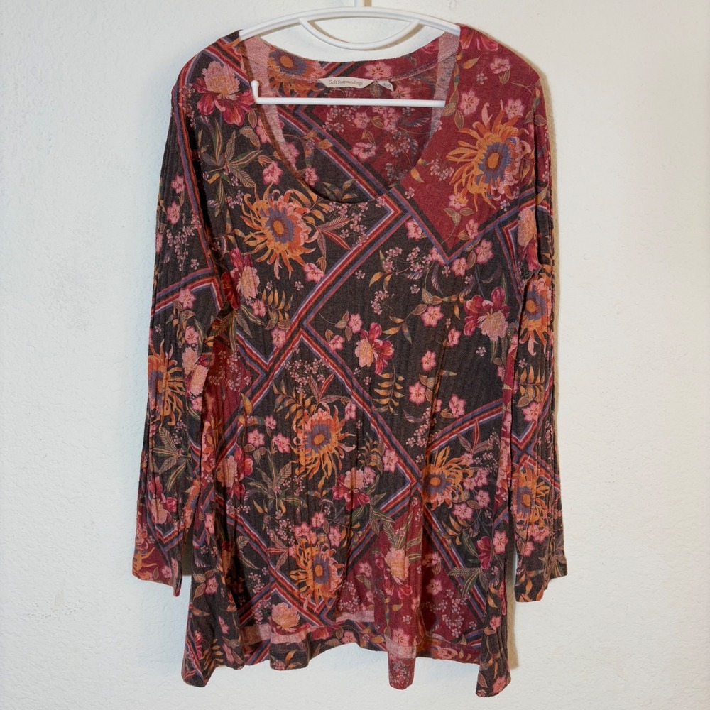 Soft Surroundings Floral Patchwork Tunic Size Medium Multi-Color